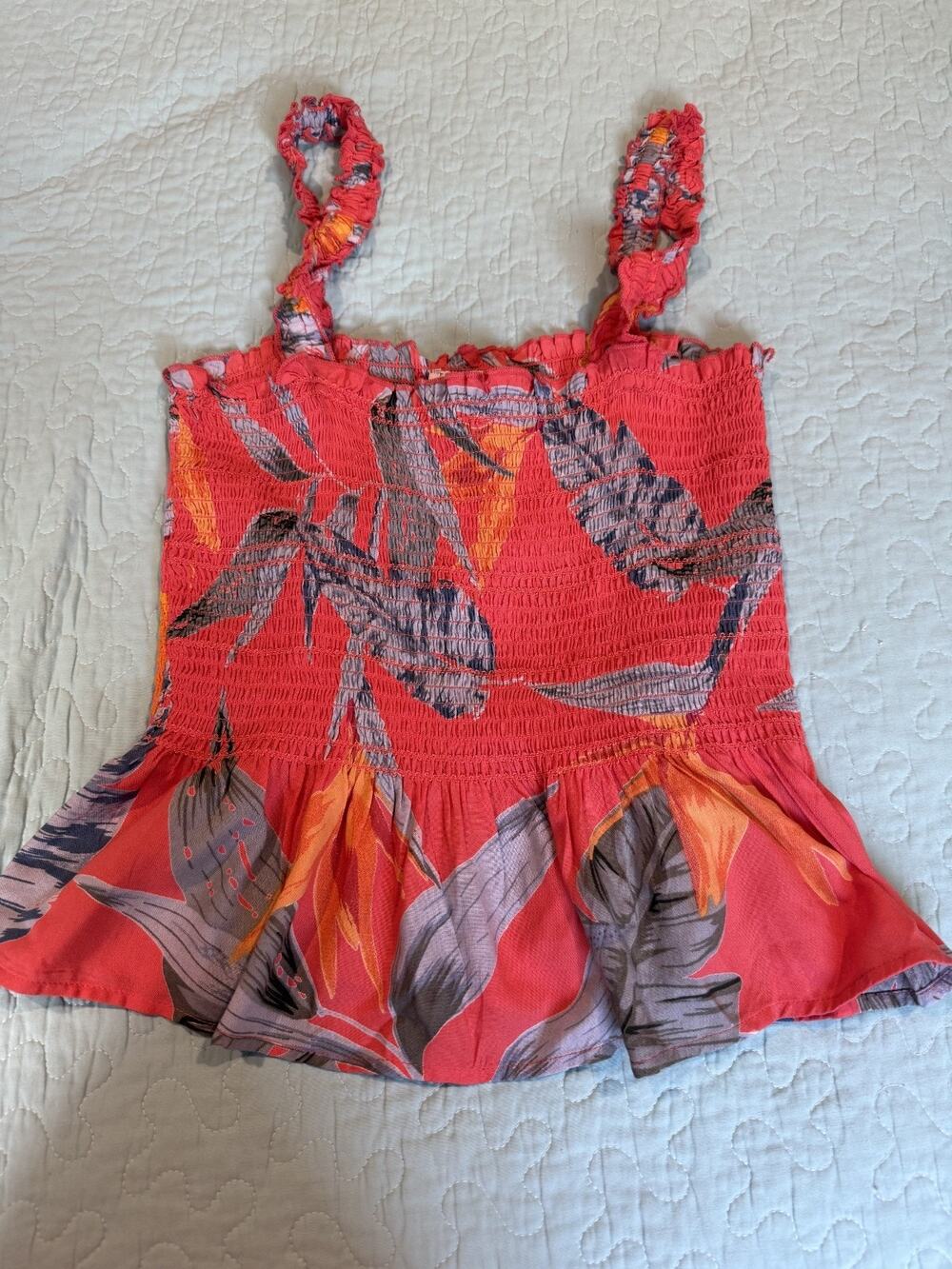 NWT Patrons of Peace Smocked Babydoll Red Tropical Crop Size M Boho Cottage